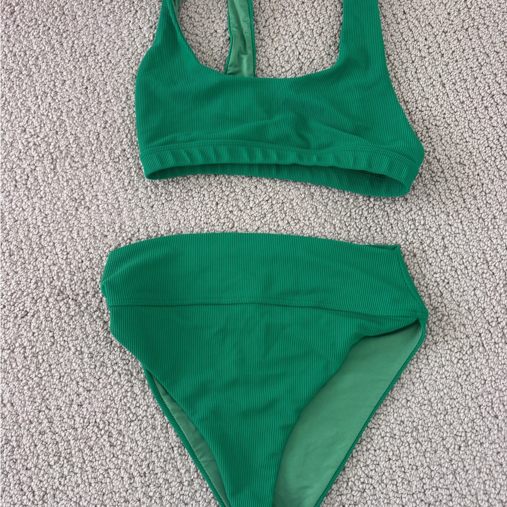 Beach Riot Vibrant Green Ribbed Swimwear